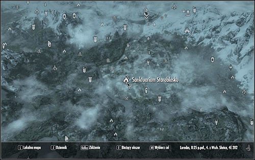 Otwórz mapę świata celem zaplanowania podróży do Sanktuarium Staroblasku (powyższy screen) - Błogosławieństwo natury | Questy poboczne w Skyrim - Skyrim - poradnik, mapy, questy