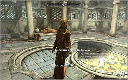 Niezależnie od tego w jaki sposób zachowałeś się podczas pobytu w gaju musisz teraz powrócić po raz ostatni do Białej Grani i przekazać Danice sok (powyższy screen) lub sadzonkę - Błogosławieństwo natury | Questy poboczne w Skyrim - Skyrim - poradnik, mapy, questy