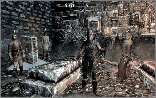 Niestety, żaden z trzech świadków, których znajdziesz przy ciele (screen powyżej) nie będzie zbyt pomocny - Krew na lodzie (1) | Questy poboczne w Skyrim - Skyrim - poradnik, mapy, questy