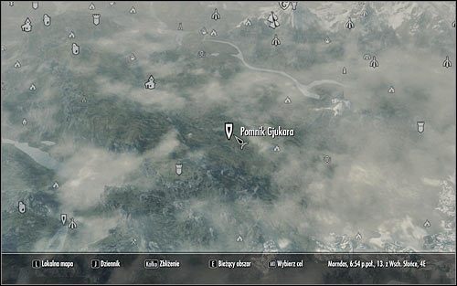 Wyjdź ze świątyni, otwórz mapę świata i odszukaj cel podróży, czyli Pomnik Gjukara (powyższy screen) - Księga miłości | Questy poboczne w Skyrim - Skyrim - poradnik, mapy, questy