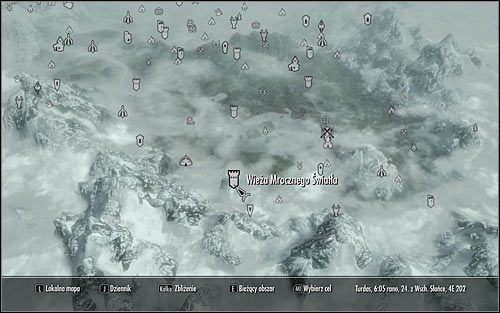 Otwórz mapę świata i wybierz się do znajdującej się w południowo-wschodniej części Skyrim Wieży Mrocznego Światła (powyższy screen) - Skrucha | Questy poboczne w Skyrim - Skyrim - poradnik, mapy, questy