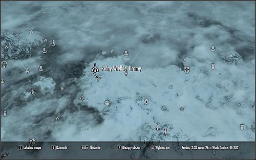 Otwórz mapę świata i wybierz się do znajdujących się w północnej części Skyrim Ruin Wielkiej Bramy (powyższy screen) - Zwój dla Anski | Questy poboczne w Skyrim - Skyrim - poradnik, mapy, questy