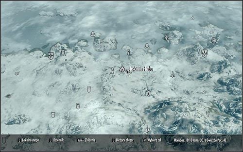 Wyjdź z akademii, otwórz mapę świata i zaplanuj podróż do Jaskini Hoba (powyższy screen) - Różne - Znajdź flet Pantei | Questy Akademii Bardów w Skyrim - Skyrim - poradnik, mapy, questy