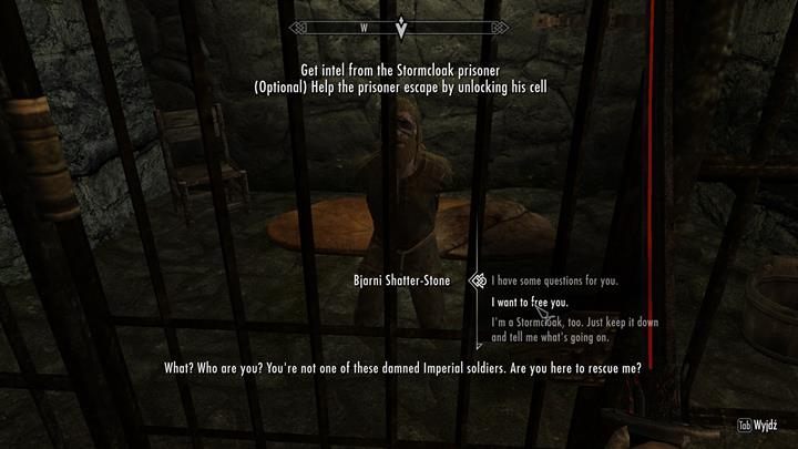 Drugi wariant wykonania zadania przewiduje, że chcesz pomóc agentowi Stormcloack - A Stormcloack in Chains | Zadania w grze | Skyrim - Skyrim - poradnik, mapy, questy