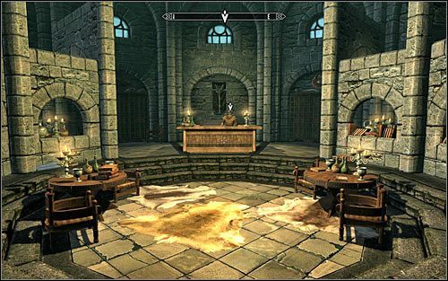 Zignoruj obecne tu postacie i skieruj się do północno-wschodniej bramy wejściowej prowadzącej do Komnaty Żywiołów - Wyprawa do Zimowej Twierdzy | Pradawna wiedza | Solucja Skyrim - Skyrim - poradnik, mapy, questy