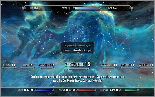 W celu potwierdzenia chęci awansowania na wyższy poziom doświadczenia najlepiej jest wcisnąć klawisz TAB i następnie wybrać górną zakładkę - Umiejętności i poziomy doświadczenia | Rozwój postaci w Skyrim - Skyrim - poradnik, mapy, questy