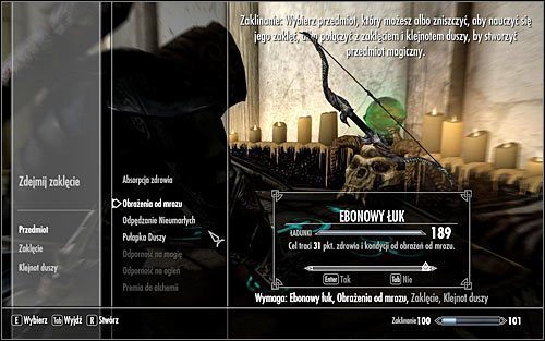 Drugi krok to wybór zaklęcia, które ma zostać nałożone na przedmiot (powyższy screen) - Zaklinanie | Crafting w Skyrim - Skyrim - poradnik, mapy, questy
