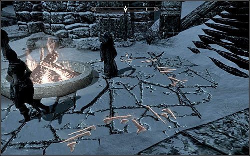 Idź za Arngeirem, docierając docelowo na dziedziniec Wysokiego Hrothgaru - Spotkanie się z Siwobrodymi | Gardło Świata | Solucja Skyrim - Skyrim - poradnik, mapy, questy
