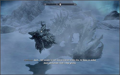Możesz już przystąpić do głównej części rozmowy z Paarthurnaxem (powyższy screen) - Spotkanie się z Paarthurnaxem | Gardło Świata | Solucja Skyrim - Skyrim - poradnik, mapy, questy
