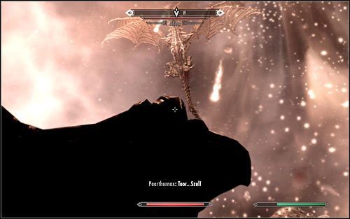 Od tego momentu będziesz musiał powtarzać opisane wyżej czynności, a więc na przemian ściągać Alduina z pomocą Krzyku Smokogrzmot i przystępować do jego atakowania po tym jak już wyląduje - Stoczenie bitwy z Alduinem | Zguba Alduina | Solucja Skyrim - Skyrim - poradnik, mapy, questy