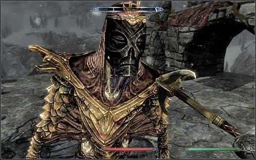 Krzyku Trąba Powietrzna możesz też użyć do wykonania nieco innej czynności, a mianowicie do wyprzedzenia Nahkriina zanim zdoła dobiec do kostura - Przejście przez portal | Gniazdo Pożeracza Światów | Solucja Skyrim - Skyrim - poradnik, mapy, questy