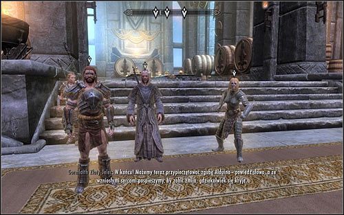 Wspomniani bohaterowie stoją po prawej stronie (powyższy screen) i będą to Hakon, Gormaith Złoty-Jelec oraz Felldir - Spotkanie się z norskimi wojownikami | Sovngard | Solucja Skyrim - Skyrim - poradnik, mapy, questy