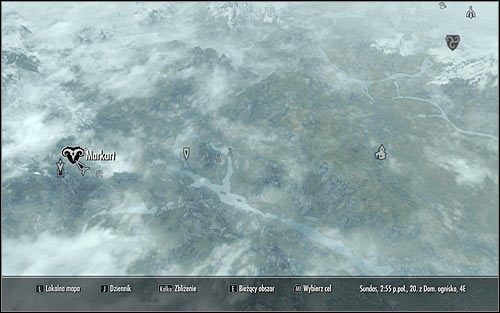 Opuść Sanktuarium Mrocznego Bractwa, otwórz mapę świata i potwierdź chęć wybrania się do Markartu (powyższy screen) zlokalizowanego przy zachodnim krańcu Skyrim - Nie czas na łzy (1) | Zadania Mrocznego Bractwa | Solucja Skyrim - Skyrim - poradnik, mapy, questy