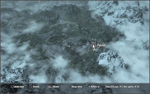 Opuść Sanktuarium Mrocznego Bractwa, otwórz mapę świata i wybierz się do zlokalizowanej w południowo-wschodniej części Skyrim Pękniny (powyższy screen) - Przerwane milczenie | Zadania Mrocznego Bractwa | Solucja Skyrim - Skyrim - poradnik, mapy, questy