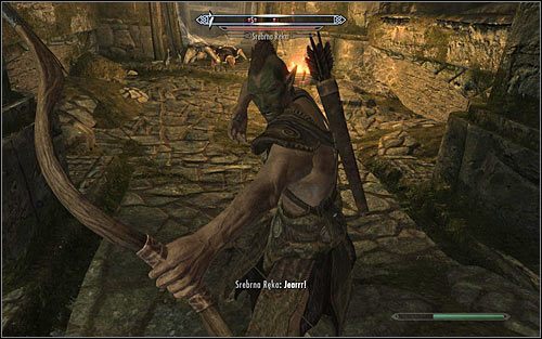 Skorzystaj ze schodów i przystąp do atakowania ostatniej już grupy łowców wilkołaków (powyższy screen) - Zaplanowany odwet | Zadania Towarzyszy | Solucja Skyrim - Skyrim - poradnik, mapy, questy