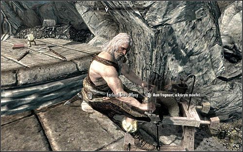 Powróć do kuźni, czyli do miejsca, w którym odbył się pogrzeb i przekaż Eorlundowi odnaleziony przed chwilą fragment broni (powyższy screen) - Chwała poległym (1) | Zadania Towarzyszy | Solucja Skyrim - Skyrim - poradnik, mapy, questy