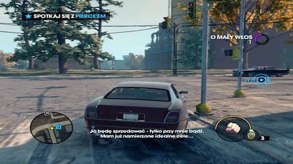 Naszym zadaniem po raz kolejny jest zapewnienie ochrony Pierceowi, jednak tym razem będziemy korzystać z własnego ekwipunku oraz auta - Handel (A) | Kampania Saints Row The Third - Saints Row: The Third - poradnik do gry