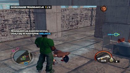 Jak widać na liczniku u góry ekranu, mamy dokonać dwóch transakcji - jedziemy na pierwsze spotkanie - Handel (A) | Kampania Saints Row The Third - Saints Row: The Third - poradnik do gry