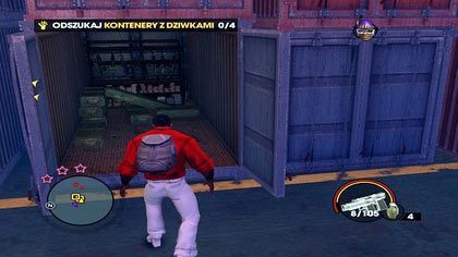 W trzech z kontenerów znajduje się miła niespodzianka w postaci uzbrojenia: Granatów, Niszczyciela oraz pistoletu maszynowego Kwi4t Śmierci - Łódź z dziwkami | Kampania Saints Row The Third - Saints Row: The Third - poradnik do gry