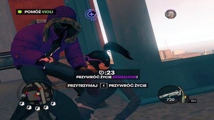 Dostajemy wiadomość, iż agenci weszli do budynku - biegniemy czym prędzej w kierunku południowych okien, by wspomóc osaczoną Violę - Zabawa ze STAG | Kampania Saints Row The Third - Saints Row: The Third - poradnik do gry