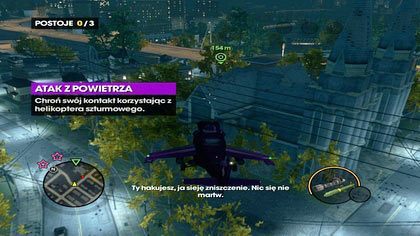 Choć wyposażeni jesteśmy w dwa typy broni, działko obrotowe (LPM) oraz rakiety (PPM), to korzystamy wyłącznie z rakiet, gdyż są o wiele skuteczniejsze - Atak z powietrza (A) / Dłubanie w telefonach | Kampania Saints Row The Third - Saints Row: The Third - poradnik do gry