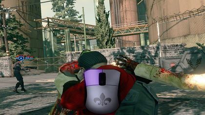 Gdy zdarzy się, że zombie rzuci się na nas, klikajmy szybko LPM - spowoduje to odrzucenie wroga, a także znajdujących się dookoła innych żywych trupów - Atak zombie | Kampania Saints Row The Third - Saints Row: The Third - poradnik do gry