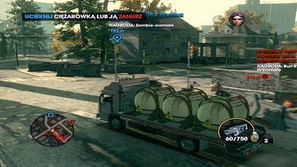 Po pozbyciu się trzech pojemników, docieramy do ciężarówki z kolejnymi zbiornikami pełnymi toksyn - Atak zombie | Kampania Saints Row The Third - Saints Row: The Third - poradnik do gry