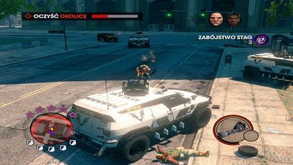 Czeka nas dokonanie pierwszego wyboru w ramach tejże misji: minimapa wskazuje nam lokalizację trzech starć ulicznych (A - Trójkącik | Kampania Saints Row The Third - Saints Row: The Third - poradnik do gry