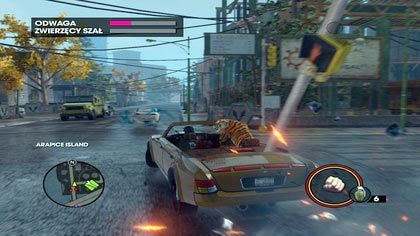 W przypadku Eskorty w części miasta opanowanej przez Luchadores, jeździmy po mieście z lwem na siedzeniu pasażerskim - jest to niewątpliwie trudniejsza wersja tej akcji - Akcje (zadania poboczne) (1) | Zadania dodatkowe Saints Row The Third - Saints Row: The Third - poradnik do gry