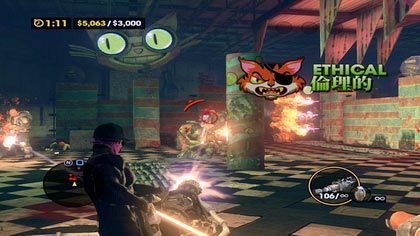 Poziom trudności reguluje w tym wypadku czas, rodzaj dostępnej broni, oraz minimalną kwotę, jaką musimy zdobyć - Akcje (zadania poboczne) (2) | Zadania dodatkowe Saints Row The Third - Saints Row: The Third - poradnik do gry