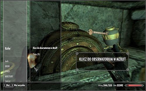 Po wygranej bitwie rozejrzyj się przede wszystkim za kufrem, w którym ukryto klucz do obserwatorium w Mzulft (powyższy screen) - Ujawnianie niewidocznego (2) | Questy Akademii w Zimowej Twierdzy | Skyrim - Skyrim - poradnik, mapy, questy