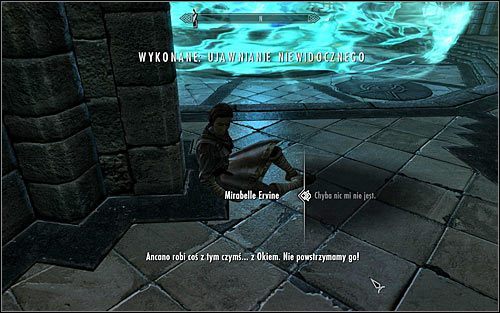 Po odzyskaniu przytomności czeka Cię rozmowa z Mirabelle Ervine (powyższy screen) - Ujawnianie niewidocznego (3) | Questy Akademii w Zimowej Twierdzy | Skyrim - Skyrim - poradnik, mapy, questy
