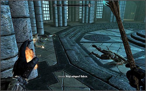 Wejdź do głównej sali Komnaty Żywiołów i zbliż się do Ancano - Oko Magnusa | Questy Akademii w Zimowej Twierdzy | Solucja Skyrim - Skyrim - poradnik, mapy, questy