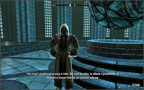 Podejdź do Quaranira, który powinien pojawić się niedaleko Oka Magnusa (powyższy screen) i rozpocznij rozmowę - Oko Magnusa | Questy Akademii w Zimowej Twierdzy | Solucja Skyrim - Skyrim - poradnik, mapy, questy