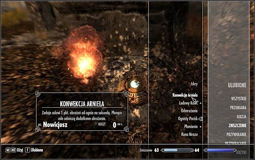 Wciśnij klawisz TAB, otwórz zakładkę Magia, przejdź do kategorii Zniszczenie i wybierz z listy czar Konwekcja Arniela (powyższy screen) - Wysiłki Arniela (2) | Questy Akademii w Zimowej Twierdzy | Solucja Skyrim - Skyrim - poradnik, mapy, questy