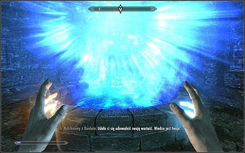 Niezależnie od tego czy skorzystałeś z pomocy sojusznika czy też nie, musisz bronić się przez kilkadziesiąt sekund, a konkretnie do momentu otrzymania potwierdzenia o zaliczeniu próby (powyższy screen) - Rytualny czar przywracania | Questy Akademii w Zimowej Twierdzy | Solucja Skyrim - Skyrim - poradnik, mapy, questy