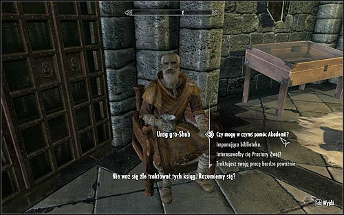 Odszukaj maga Uraga gro-Shuba, który powinien przebywać w swego rodzaju bibliotece Akademii, czyli w lokacji nazywającej się Arcanaeum (wejście do niej znajduje się w Komnacie Żywiołów) - Różne - Odnalezienie księgi | Questy Akademii w Zimowej Twierdzy | Skyrim - Skyrim - poradnik, mapy, questy