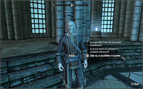 Odszukaj maga Tolfdira (zazwyczaj chodzi po głównym placu lub przebywa w Komnacie Żywiołów) i zapytaj go czy nie potrzebuje pomocy z Twojej strony (powyższy screen) - Różne- Odnalezienie alembiku Tolfdira | Questy Akademii w Zimowej Twierdzy - Skyrim - poradnik, mapy, questy