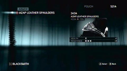 W zakładce Zbroje znajdziesz Skórzane naramienniki Azap - Sekwencja 2 - Rozstaje świata (1,2) | Opis przejścia - Assassins Creed: Revelations PC - kompletny poradnik do gry