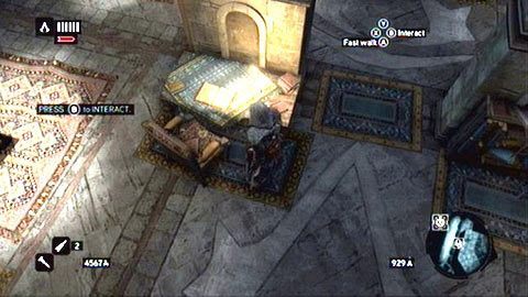 W celu rozpoczęcia wspomnienia, podejdź do stołu w siedzibie asasynów i wciśnij B - Sekwencja 3 - Zgubione i znalezione (7,8) | Opis przejścia - Assassins Creed: Revelations PC - kompletny poradnik do gry