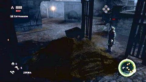 Poczekaj, aż patrolujący teren mężczyzna odejdzie, a następnie szybko pobiegnij w lewo i wskocz do sterty siana - Sekwencja 5 - Dziedzic imperium (3) | Opis przejścia - Assassins Creed: Revelations PC - kompletny poradnik do gry