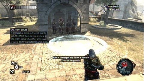 Po rozpoczęciu zadania rzuć petardę z gwoździami przed grupkę żołnierzy - Misje Piri Reisa - Bieluń, Gwoździe, Wabik dymny | Zadania dodatkowe - Assassins Creed: Revelations PC - kompletny poradnik do gry