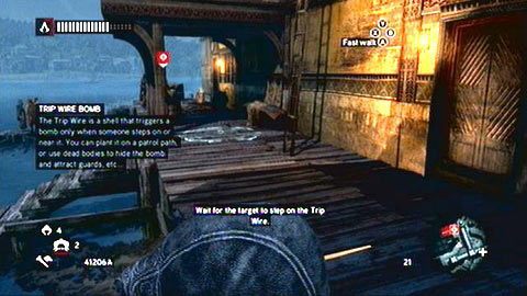 Gdy dojdziesz do białego stożka, twój cel zacznie iść w stronę pułapki - Misje Piri Reisa - Lepka sprawa, Pułapka potykowa | Zadania dodatkowe - Assassins Creed: Revelations PC - kompletny poradnik do gry