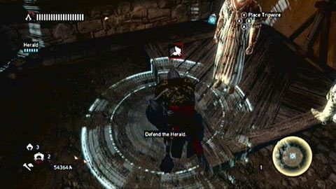 Chwilę później zostaniecie zaatakowani przez grupkę przeciwników, więc jak najszybciej ustaw przed mężczyzną petardę dymną z zapalnikiem potykowym - Misje mistrzów (6,7) | Zadania dodatkowe Assassins Creed Revelations - Assassins Creed: Revelations PC - kompletny poradnik do gry