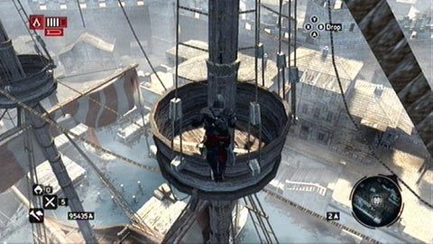 Gdy dotrzesz do bocianiego gniazda, opuść się za jego krawędź, przesuń pod liny, a następnie wdrap po nich wyżej - Zadania związane z księgami | Zadania dodatkowe Assassins Creed Revelations - Assassins Creed: Revelations PC - kompletny poradnik do gry