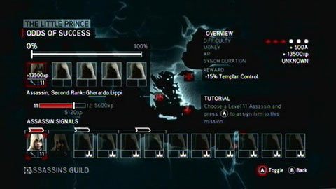 Szansa powodzenia wskazywana jest procentowo podczas wyboru asasynów - Gildia Asasynów (1) | Kompendium wiedzy Assassins Creed Revelations - Assassins Creed: Revelations PC - kompletny poradnik do gry