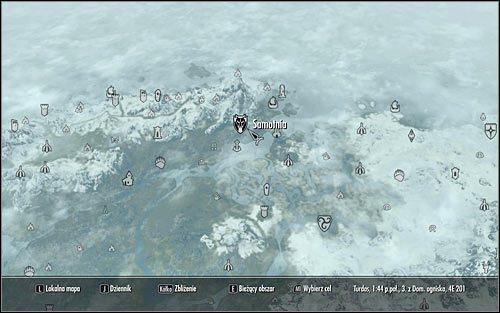 Otwórz mapę świata i zaplanuj podróż do Samotni, zlokalizowanej w północnej części Skyrim (powyższy screen) - Wstępowanie do Legionu | Questy Legionu Cesarskiego | Solucja Skyrim - Skyrim - poradnik, mapy, questy