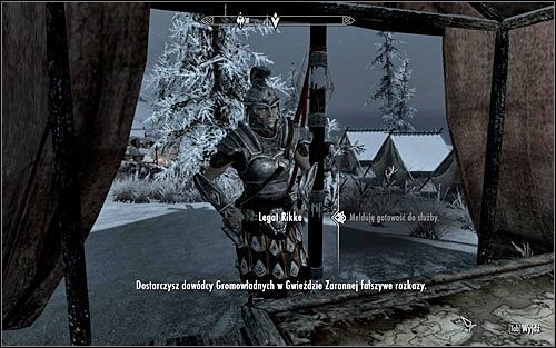 Wejdź do obozowiska i rozejrzyj się za legat Rikke, bo to ją musisz poprosić o kolejne rozkazy (powyższy screen) - Ponowne zjednoczenie Skyrim (1) | Questy Legionu Cesarskiego | Solucja Skyrim - Skyrim - poradnik, mapy, questy