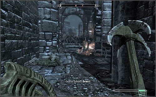 Wkrótce powinieneś dotrzeć do rozwidlenia (powyższy screen) i musisz tu podjąć decyzję w sprawie wyboru ścieżki - Bitwa o miasto Wichrowy Tron | Questy Legionu Cesarskiego | Solucja Skyrim - Skyrim - poradnik, mapy, questy