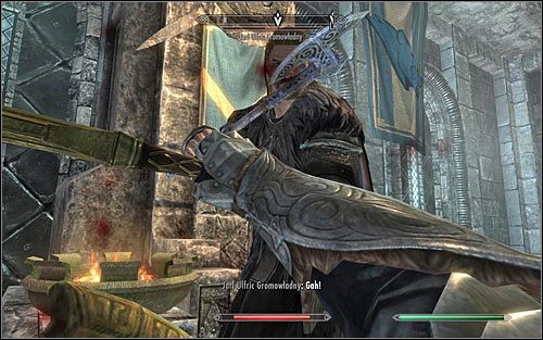 Dopiero po pokonaniu Galmara przystąp do atakowania Ulfrika (powyższy screen) - Bitwa o miasto Wichrowy Tron | Questy Legionu Cesarskiego | Solucja Skyrim - Skyrim - poradnik, mapy, questy